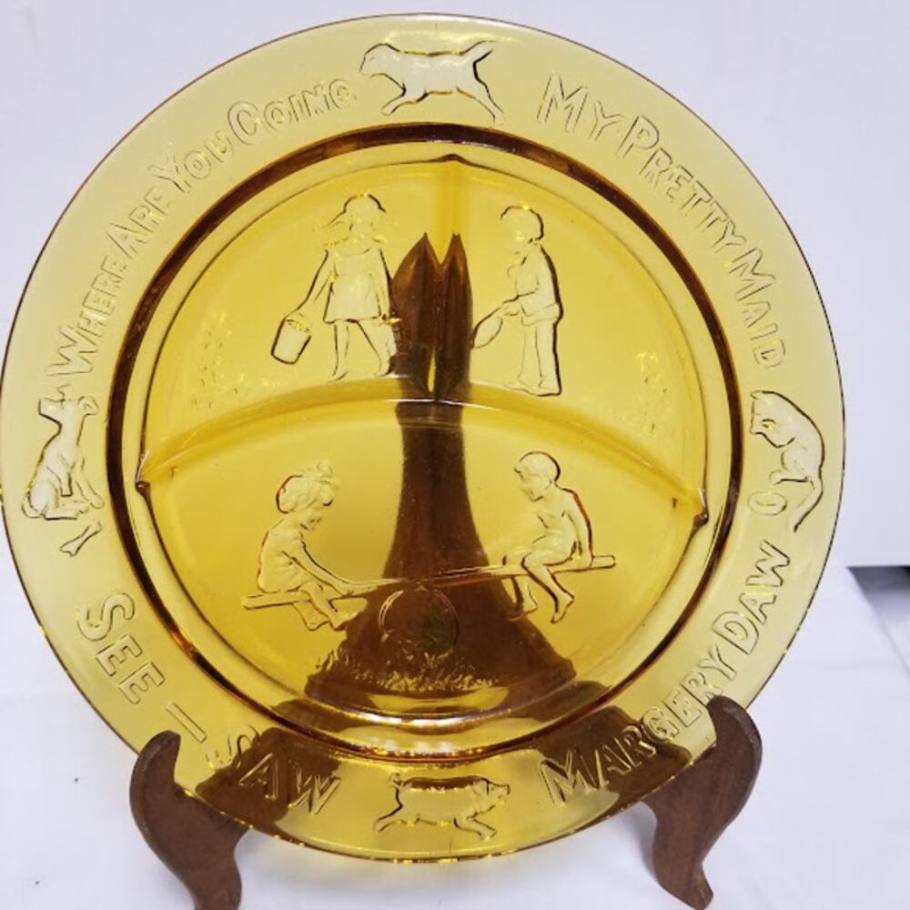 Margery Daw Amber Vintage Nursery Rhyme Divided Plate for Children Kids Sections